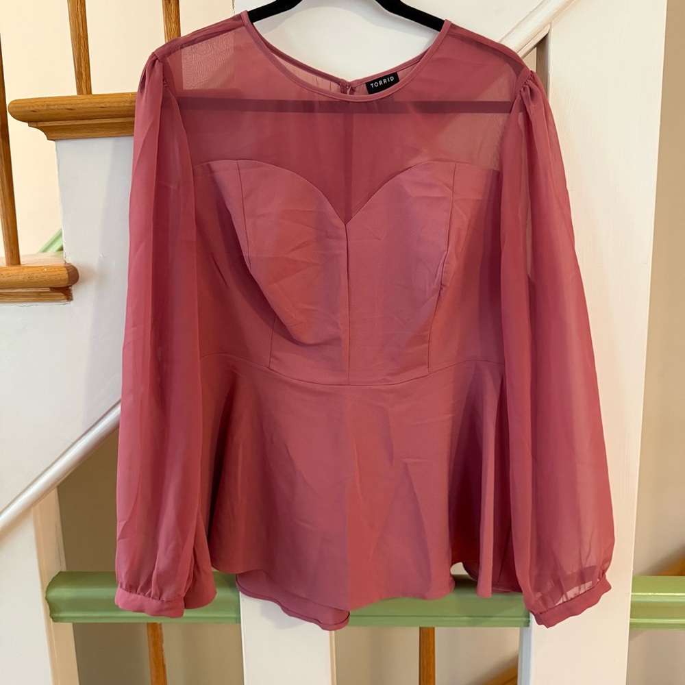 Torrid Pink Sheer Peplum Blouse